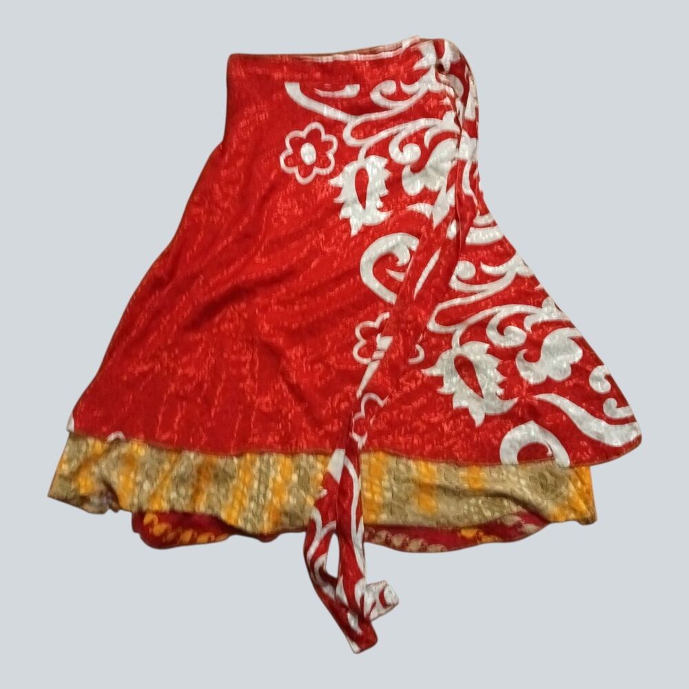 Darn Good Yarn Recycled Sari Silk Wrap Skirt Womens 14-20 Adjustable Boho Ankle